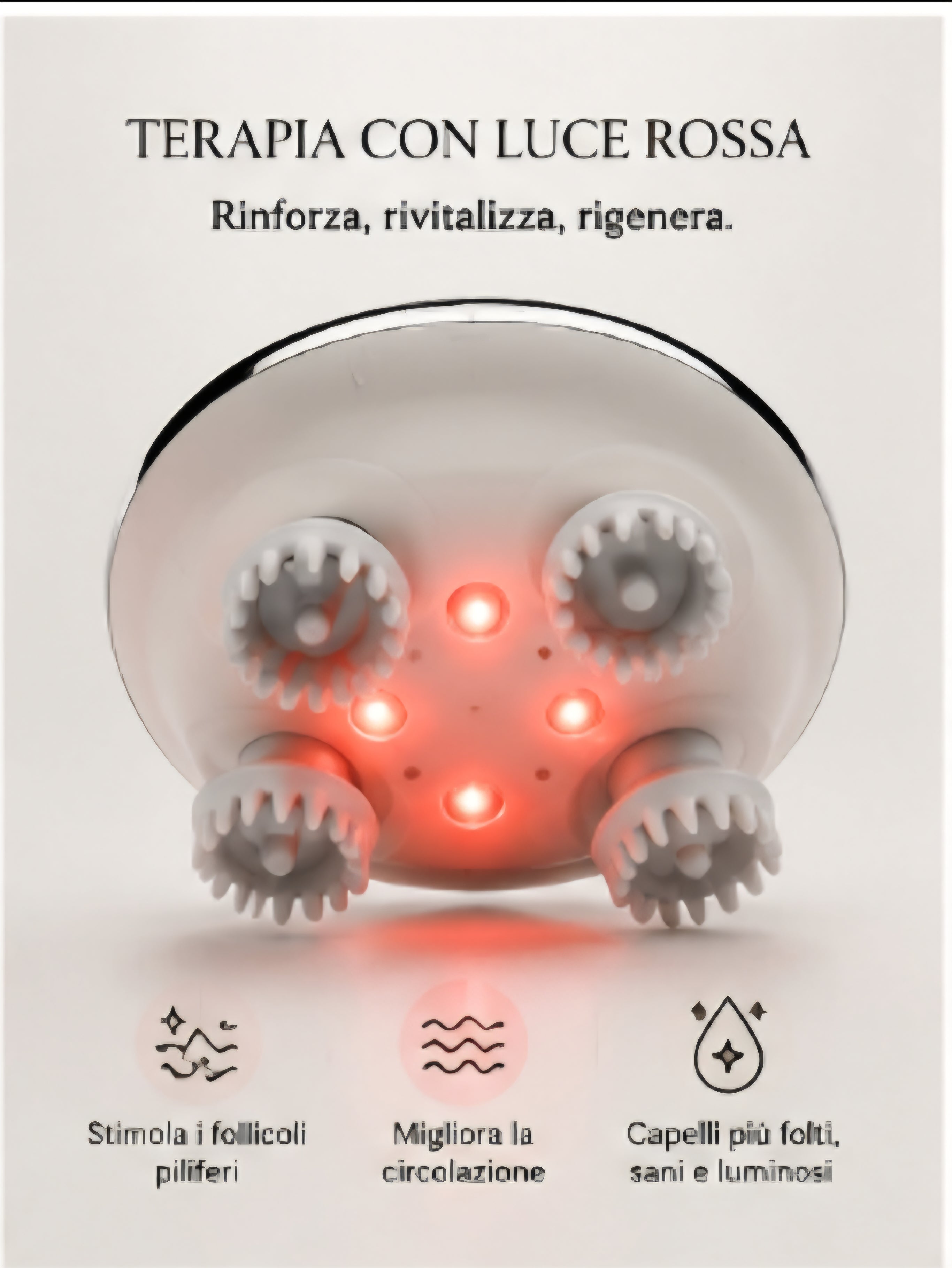 ZARELYN™ Ritual Scalp Massaggiatore per cuoio capelluto IPX7 con luce rossa, calore rilassante e ricarica magnetica USB.